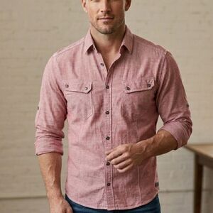 Outpost Makers Pink Heather Button-Up Shirt – Slim/Athletic Fit Size L